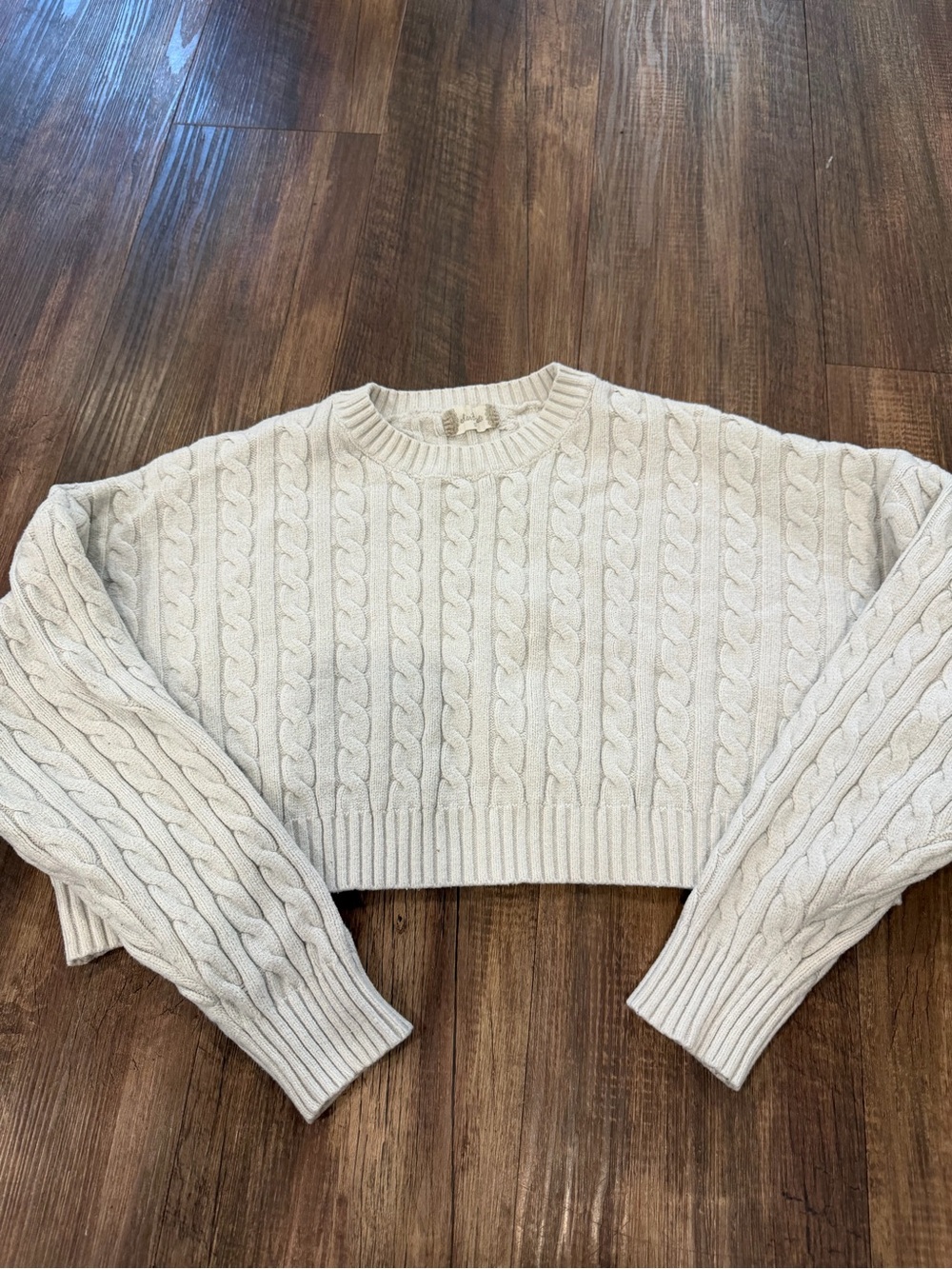 Altar'd State Cream Cable Knit Cropped Crew Sweater